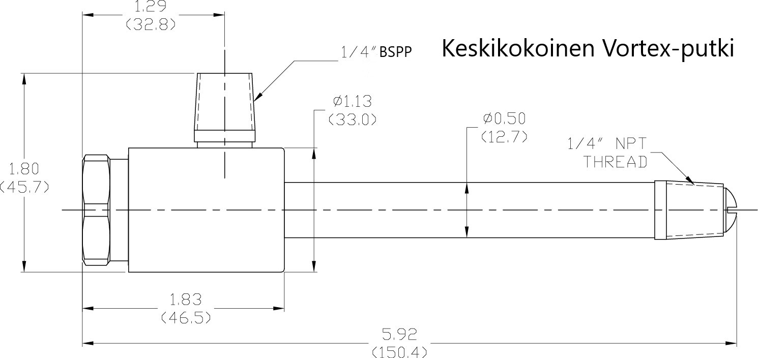Keskikokoinen Vortex-putki mittakuva